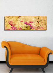 Relógio de Parede em Tela Suede Multicolor 30x90 cm | Moldura de Madeira (3 cm) – 3090CS-34