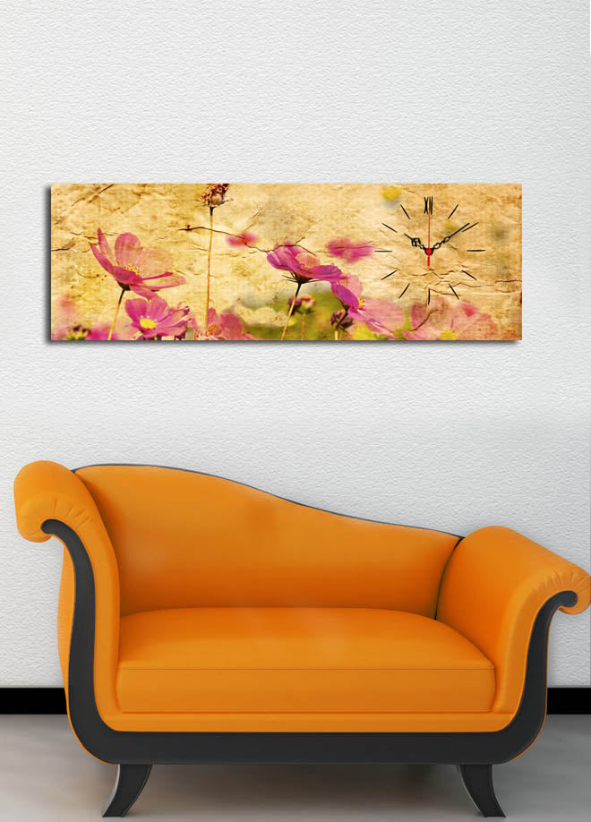 Relógio de Parede em Tela Suede Multicolor 30x90 cm | Moldura de Madeira (3 cm) – 3090CS-34
