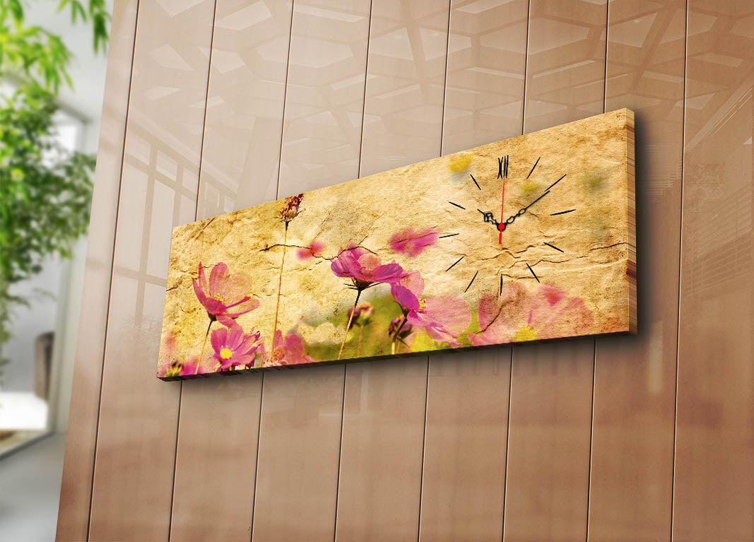 Relógio de Parede em Tela Suede Multicolor 30x90 cm | Moldura de Madeira (3 cm) – 3090CS-34