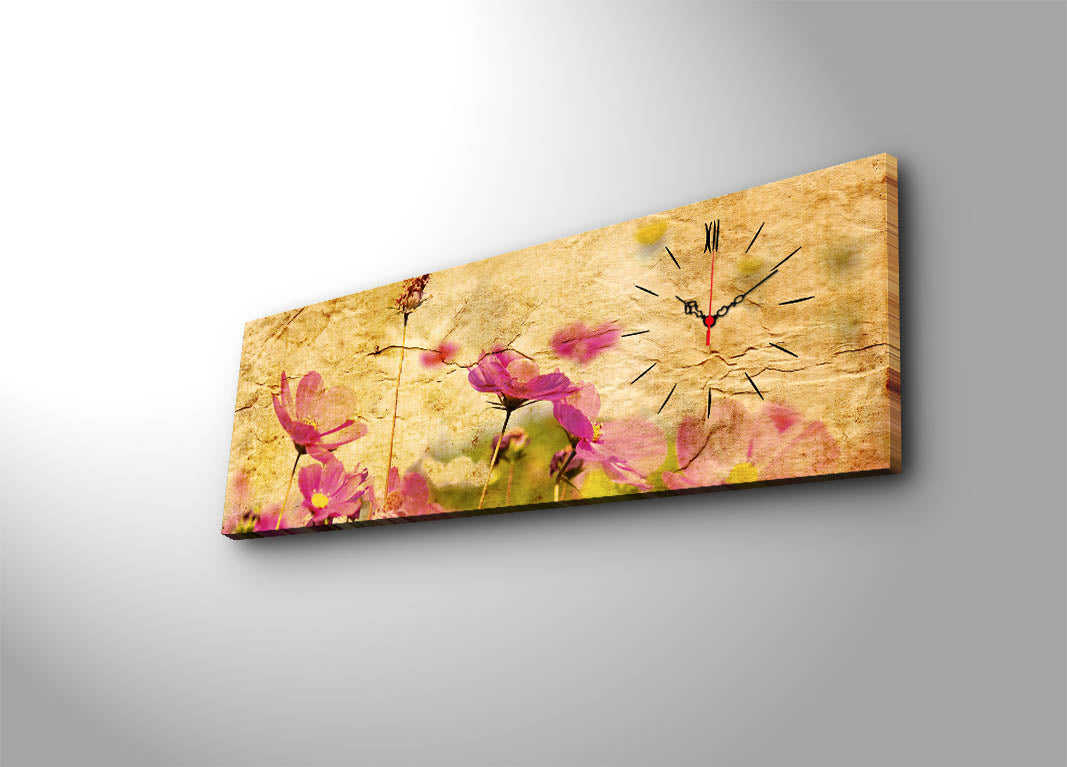 Relógio de Parede em Tela Suede Multicolor 30x90 cm | Moldura de Madeira (3 cm) – 3090CS-34