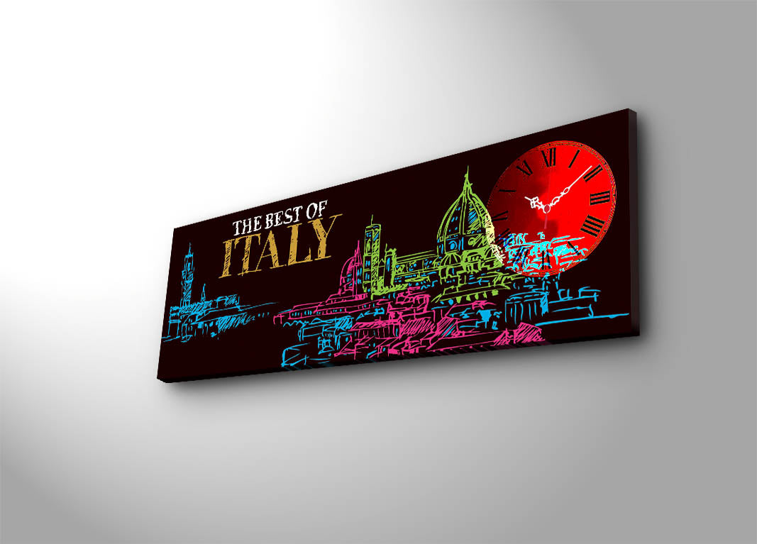 Relógio de Parede em Tela Decorativa Multicolor 30x90 cm – Suede 100% com Moldura de Madeira 3 cm (3090CS-36)