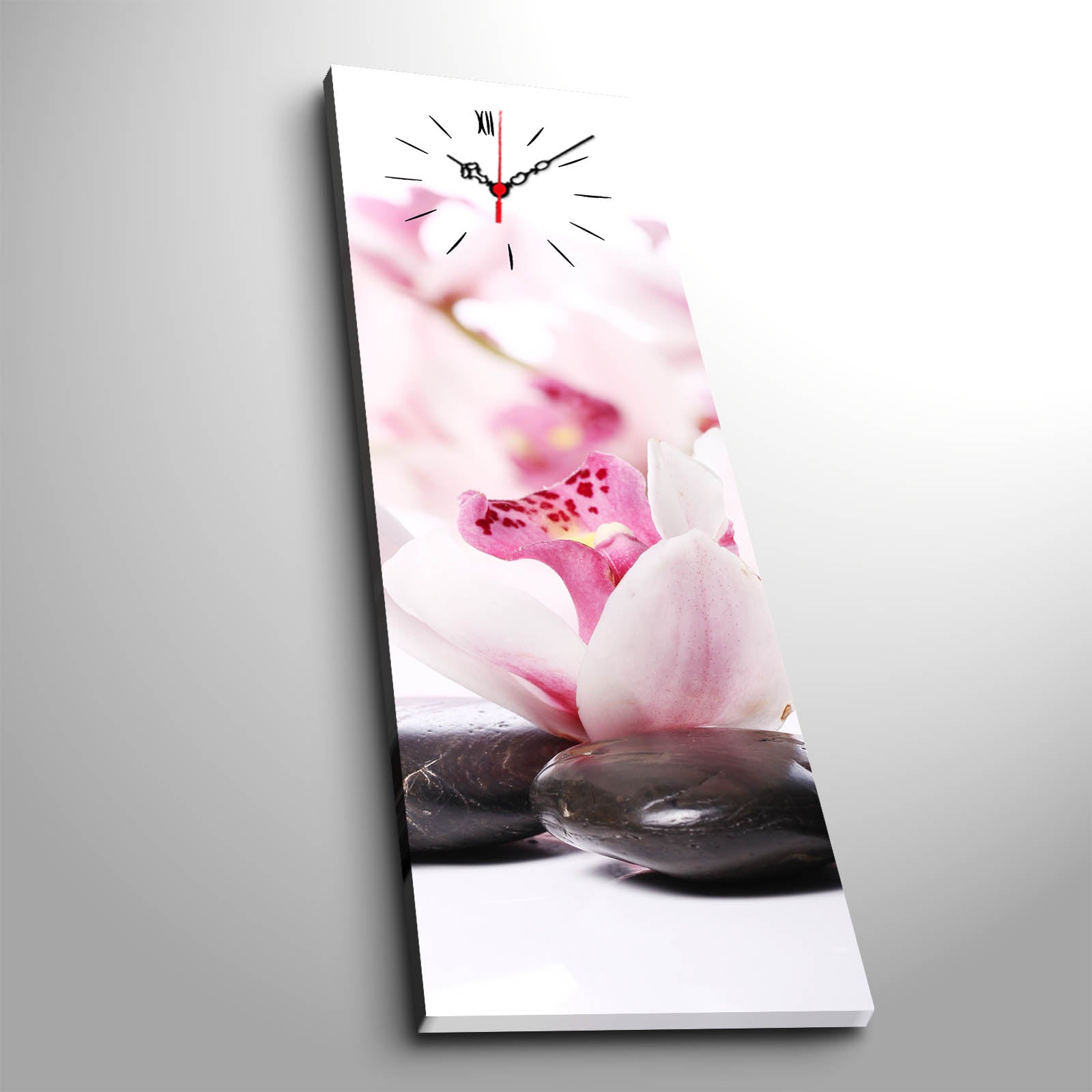 Relógio de Parede em Tela Decorativa Multicolor 30x90 cm — Tela de Camurça 100% e Moldura de Madeira 3 cm (3090CS-37)