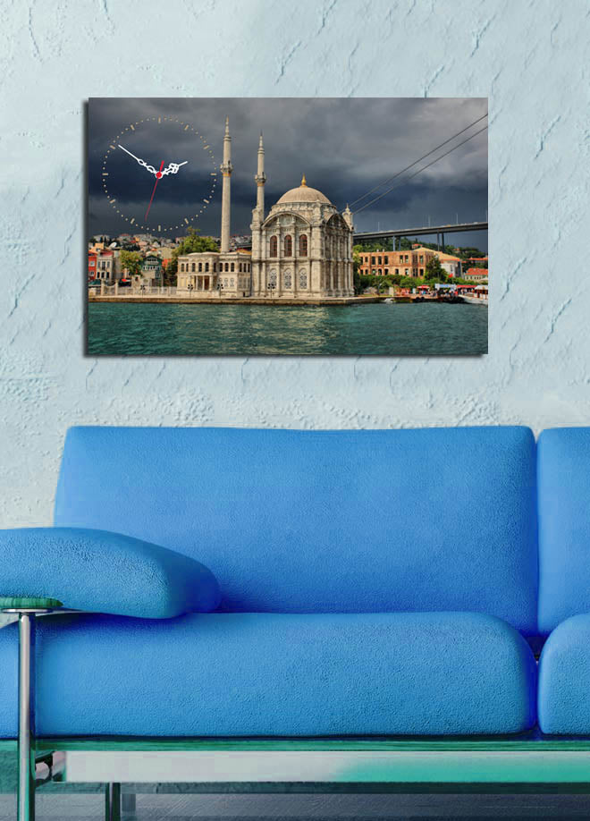 Relógio de Parede Decorativo em Tela Suede 100% - Multicolor, 45 x 70 cm, Moldura de Madeira 3 cm
