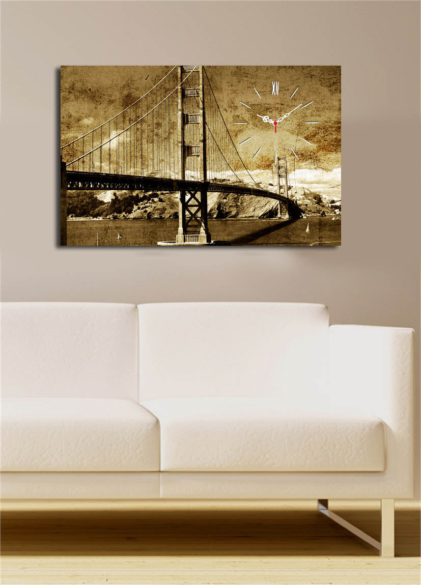 Relógio de Parede em Tela Decorativa Multicolor 45x70 cm, Tela Suede 100% e Moldura de Madeira 3 cm – 5070CS-66