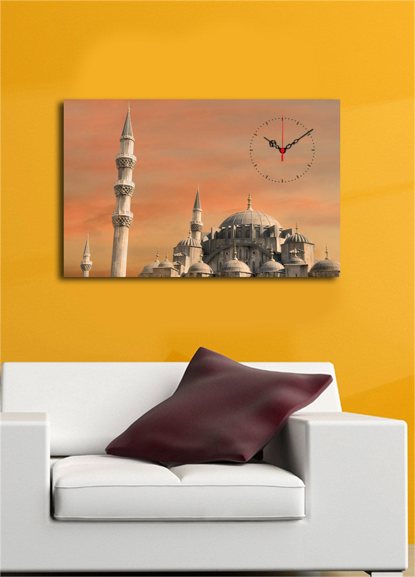 Relógio de Parede em Tela Decorativa Multicolor 45x70 cm — Tela de Camurça 100% e Moldura de Madeira 3 cm (4570CSMOR-4)