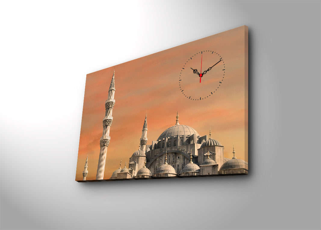 Relógio de Parede em Tela Decorativa Multicolor 45x70 cm — Tela de Camurça 100% e Moldura de Madeira 3 cm (4570CSMOR-4)