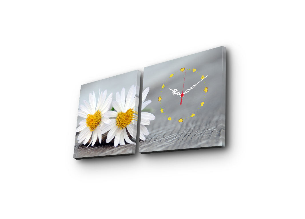 Relógio de Parede em Tela Decorativa (2 Peças) – Multicolor, Suede 100%, 28x28 cm cada, Moldura de Madeira 3 cm