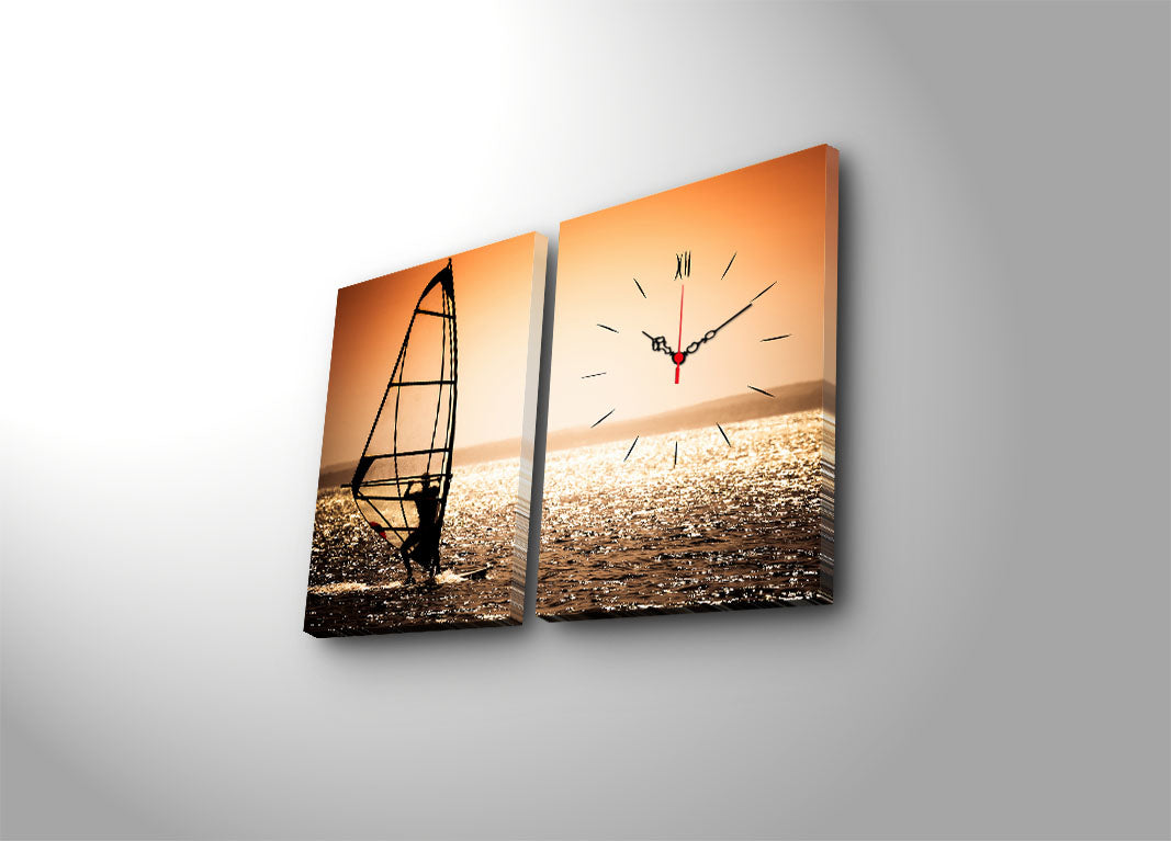 Relógio de Parede em Tela Decorativa Multicolor (2 Peças) 30x40 cm cada, Total 64x40 cm, Tela Suede 100%, Moldura de Madeira 3 cm – 2P3040CS-96