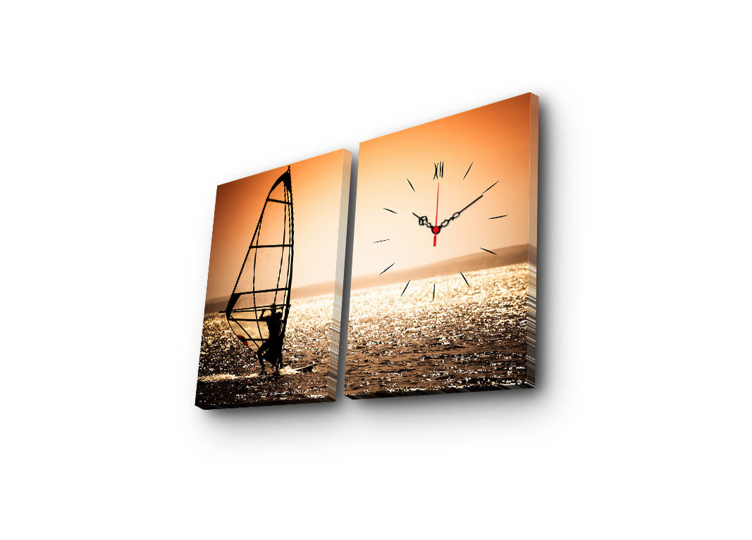 Relógio de Parede em Tela Decorativa Multicolor (2 Peças) 30x40 cm cada, Total 64x40 cm, Tela Suede 100%, Moldura de Madeira 3 cm – 2P3040CS-96