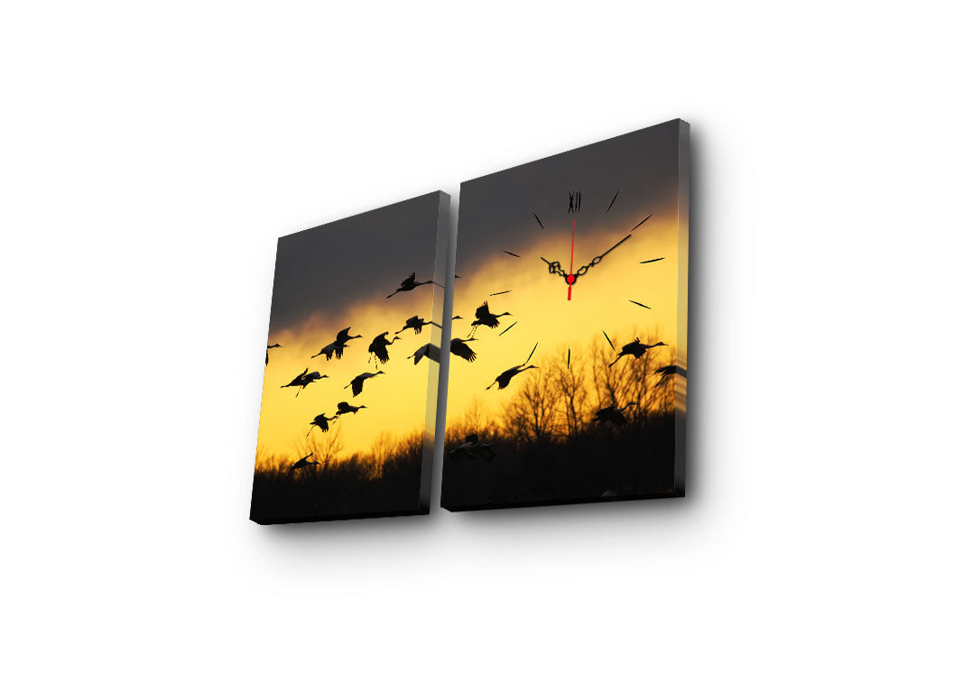 Relógio de Parede em Tela Decorativa (2 Peças) Multicolor 30x40 cm — Total 64x40 — Suede 100% — Moldura de Madeira 3 cm | 2P3040CS-98