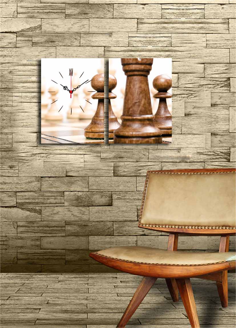 Relógio de Parede em Tela Suede Multicolor – 2 Peças 30x40 cm (Total 64x40) com Moldura de Madeira 3 cm – 2P3040CS-123