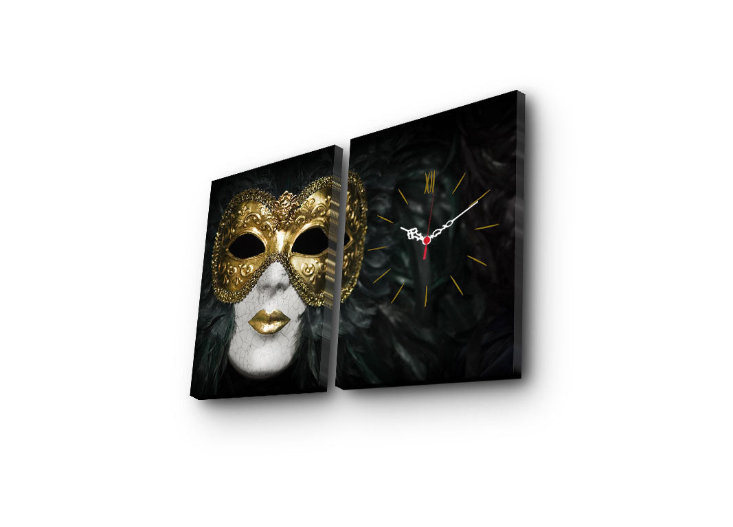 Relógio de Parede em Tela Suede Decorativa (2 Peças) — Multicolor, 30x40 cm cada, Total 64x40 cm, Moldura de Madeira