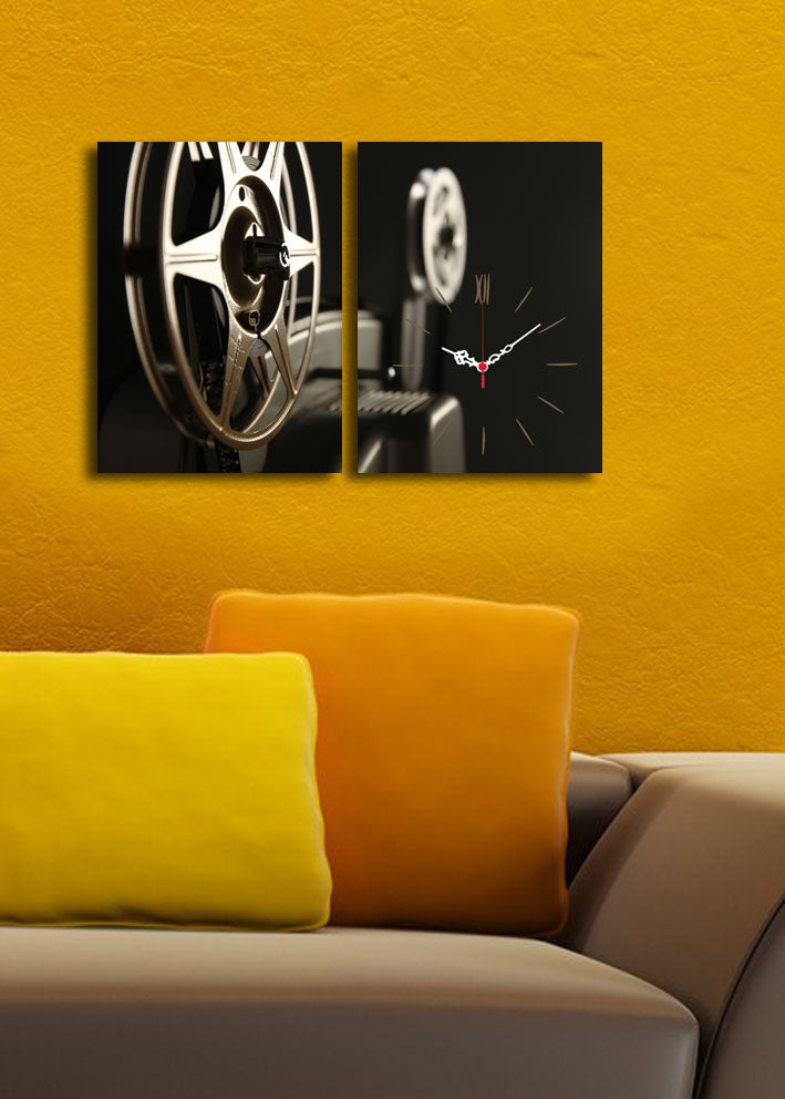 Relógio de Parede Decorativo em Tela Suede Multicolor (2 Peças) – 30x40 cm cada, Moldura de Madeira 3 cm