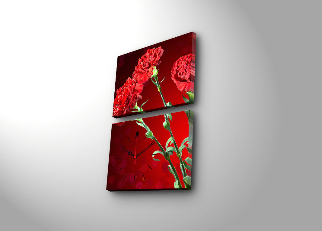 Relógio de Parede em Tela Decorativa Multicolor (2 Peças) – Tela 100% Suede, 30x40 cm cada, Total 64x40 cm, Moldura de Madeira 3 cm