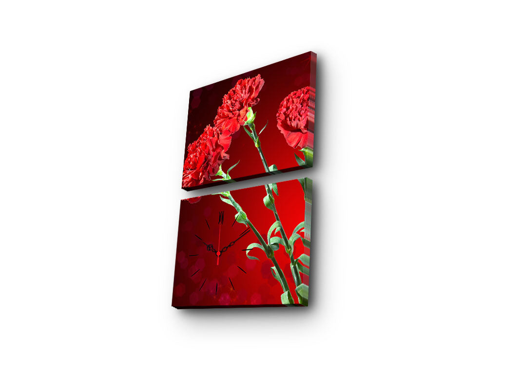 Relógio de Parede em Tela Decorativa Multicolor (2 Peças) – Tela 100% Suede, 30x40 cm cada, Total 64x40 cm, Moldura de Madeira 3 cm