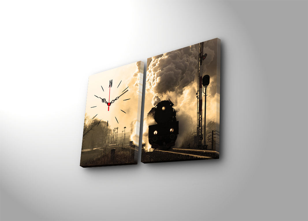 Relógio de Parede em Tela Decorativa (2 Peças) Multicolor – 30x40 cm cada, Moldura de Madeira