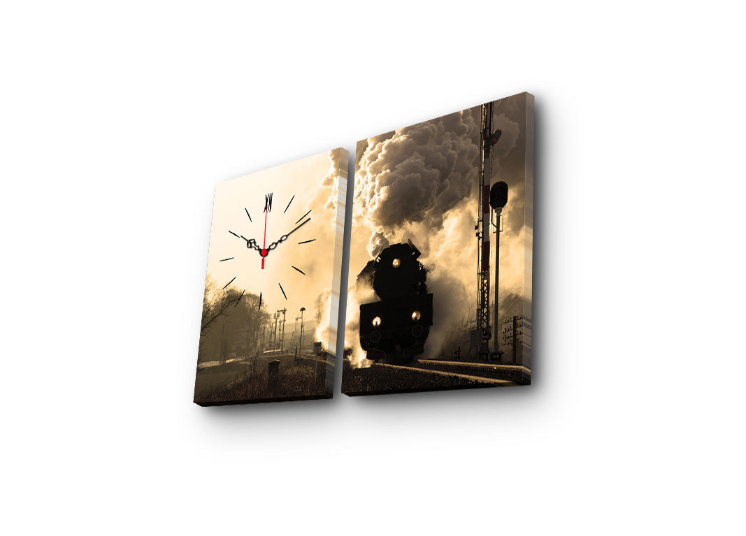 Relógio de Parede em Tela Decorativa (2 Peças) Multicolor – 30x40 cm cada, Moldura de Madeira