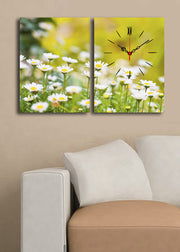 Relógio de Parede em Tela Decorativa Multicolor (2 Peças) 30x40 cm – Tela Suede 100% e Moldura de Madeira 3 cm – 2P3040CS-137