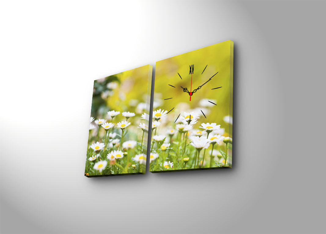 Relógio de Parede em Tela Decorativa Multicolor (2 Peças) 30x40 cm – Tela Suede 100% e Moldura de Madeira 3 cm – 2P3040CS-137