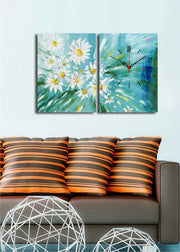 Relógio de Parede em Tela Decorativa Multicolor – Conjunto de 2 Peças 30x40 cm (Total 64x40) | Tela de Camurça 100% e Moldura de Madeira 3 cm – 2P3040CS-139