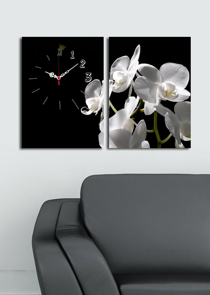 Relógio de Parede em Tela Decorativa Multicolor (Conjunto 2 Peças) 30x40 cm cada, total 64x40 | Suede 100% | Moldura de Madeira 3 cm – 2P3040CSMOR-2