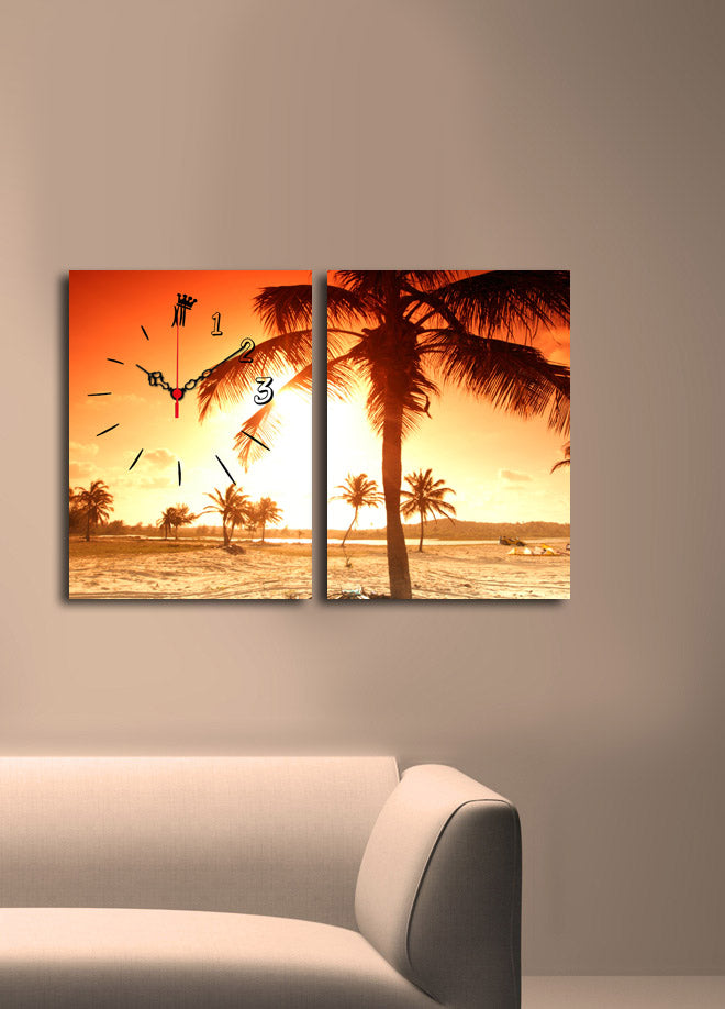 Relógio de Parede Decorativo em Tela Suede (2 Peças), Multicolor, 30 x 40 cm cada, Tamanho Total 64 x 40 cm, Moldura de Madeira 3 cm (2P3040CSMOR-8)