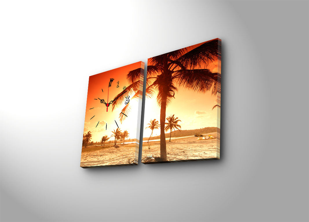 Relógio de Parede Decorativo em Tela Suede (2 Peças), Multicolor, 30 x 40 cm cada, Tamanho Total 64 x 40 cm, Moldura de Madeira 3 cm (2P3040CSMOR-8)