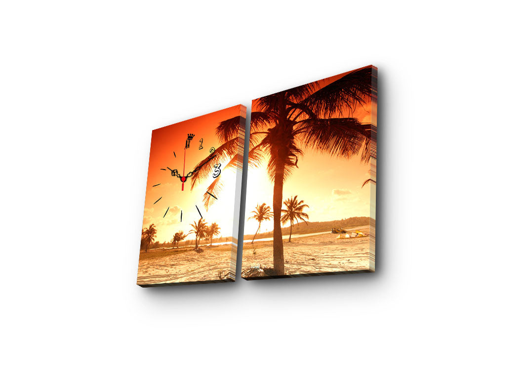 Relógio de Parede Decorativo em Tela Suede (2 Peças), Multicolor, 30 x 40 cm cada, Tamanho Total 64 x 40 cm, Moldura de Madeira 3 cm (2P3040CSMOR-8)