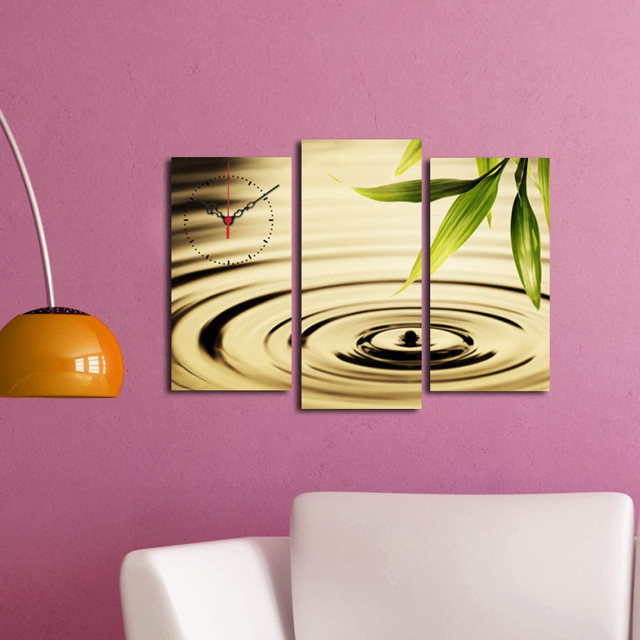 Relógio de Parede em Tela Decorativa 3 Peças Multicolor 66x45 cm | Tela 100% Suede, Moldura de Madeira 3 cm – 3PATCS-13