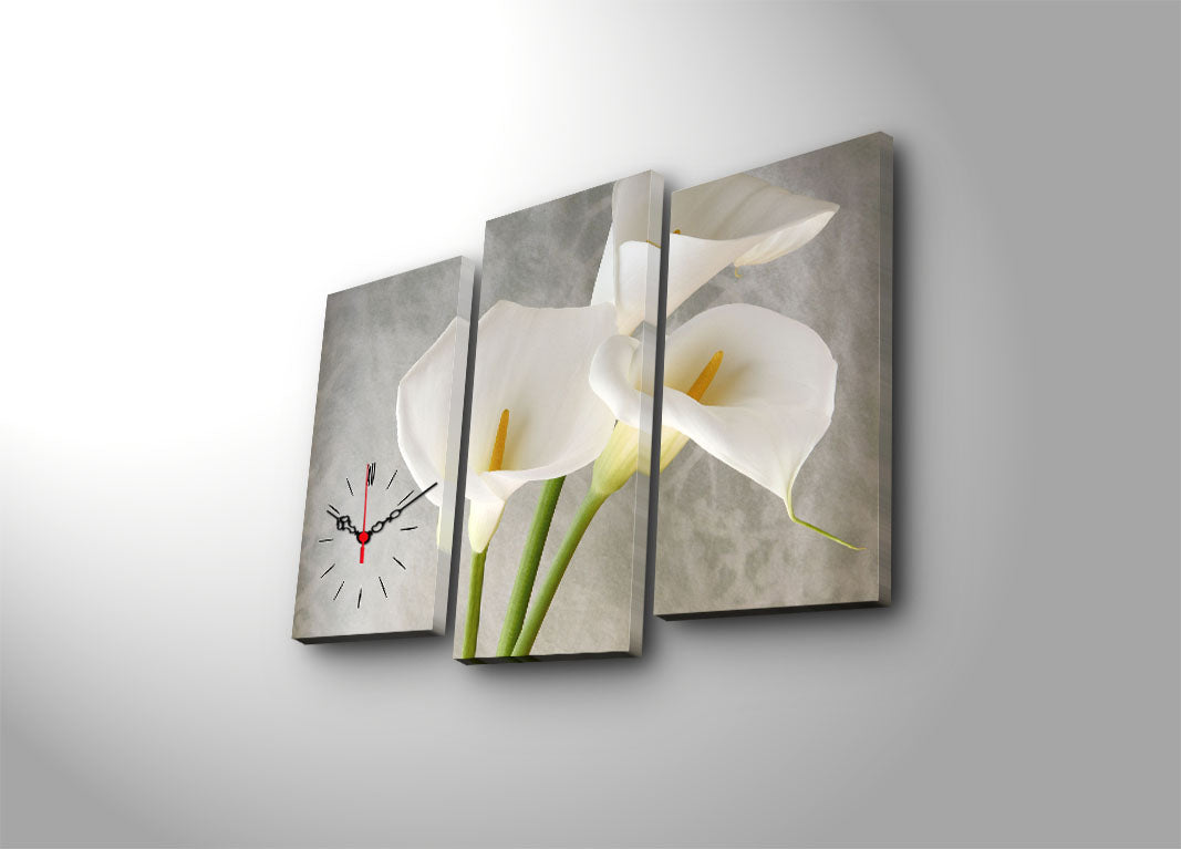 Relógio de Parede Decorativo em Tela Suede (Conjunto 3 Peças) – Multicolor, Moldura de Madeira, 66x45 cm