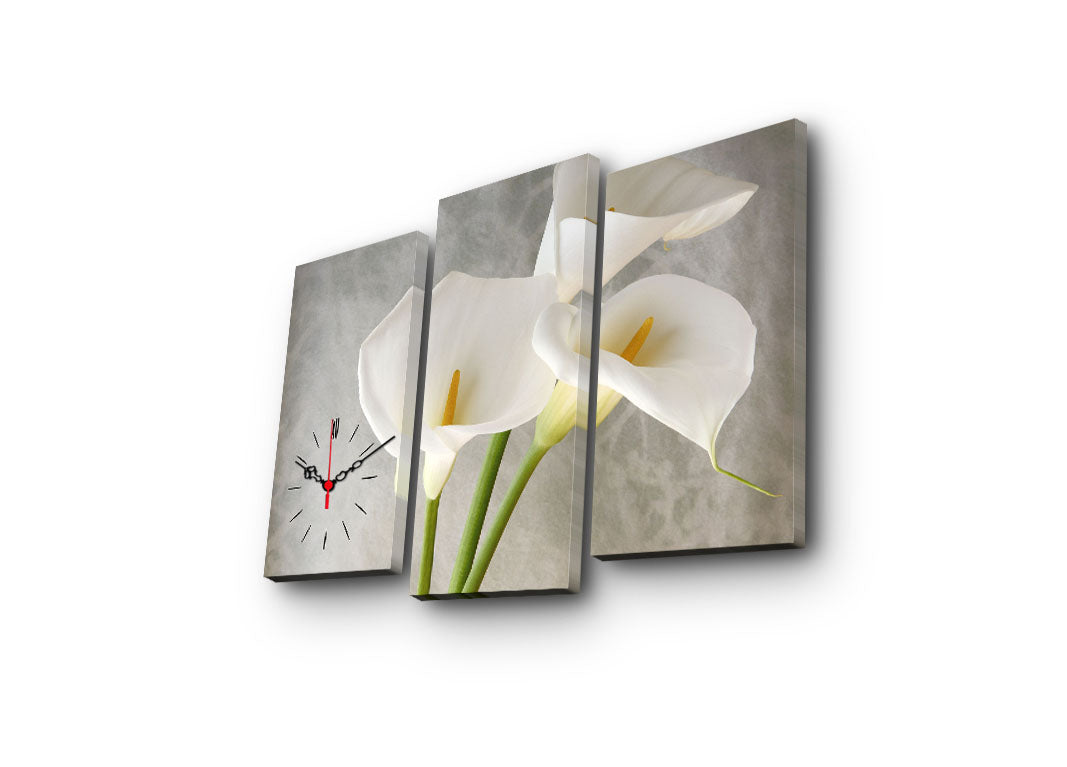 Relógio de Parede Decorativo em Tela Suede (Conjunto 3 Peças) – Multicolor, Moldura de Madeira, 66x45 cm
