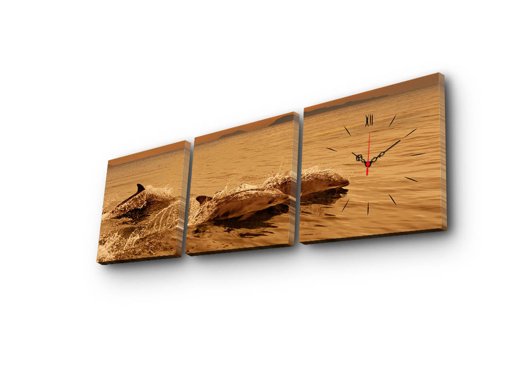 Relógio de Parede em Tela Decorativa (3 Peças) Multicor – 28x28 cm cada (90x28 cm total), Tela de Camurça 100%, Moldura de Madeira 3 cm