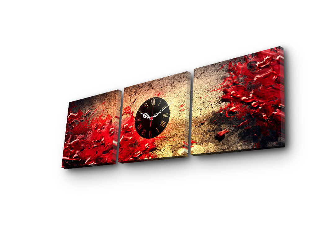 Relógio de Parede em Tela (3 Peças) Multicolor — Suede 100% e Moldura 100% Madeira, 28x28 cm cada (90x28 cm total)