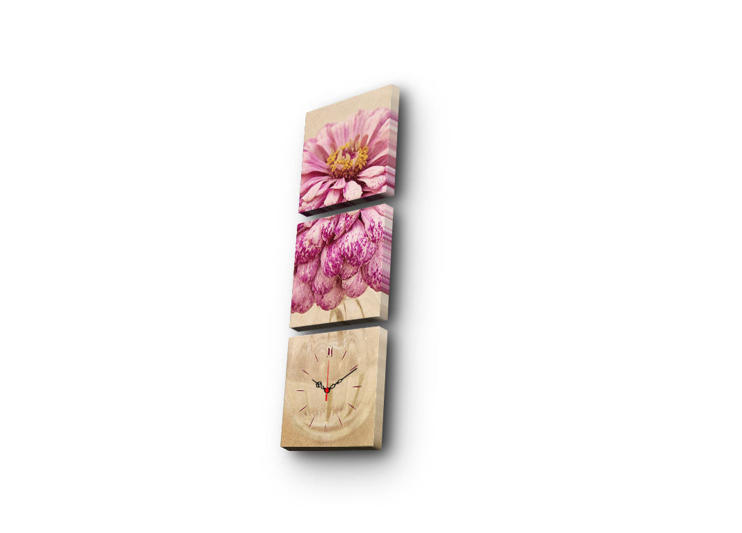 Relógio de Parede Decorativo em Tela, 3 Peças Multicor – 3x 28x28 cm (90x28 cm), Suede 100% e Moldura de Madeira 3 cm