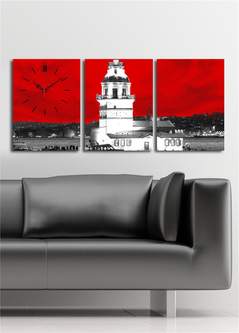 Relógio de Parede em Tela Decorativa (3 Peças) Multicolor – 30x40 cm cada, total 96x40 cm – Tela Suede 100% e Moldura de Madeira 3 cm | 3P3040CS-5