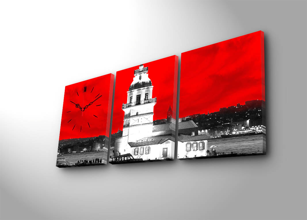 Relógio de Parede em Tela Decorativa (3 Peças) Multicolor – 30x40 cm cada, total 96x40 cm – Tela Suede 100% e Moldura de Madeira 3 cm | 3P3040CS-5