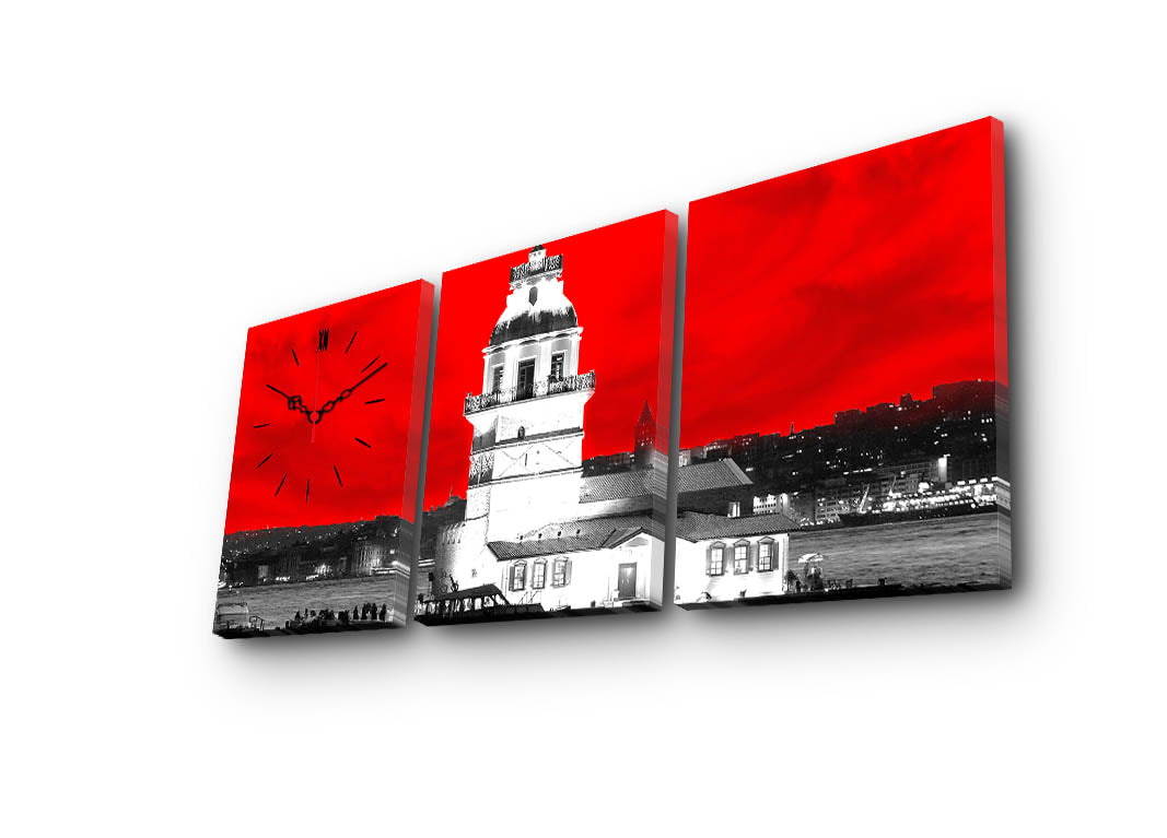 Relógio de Parede em Tela Decorativa (3 Peças) Multicolor – 30x40 cm cada, total 96x40 cm – Tela Suede 100% e Moldura de Madeira 3 cm | 3P3040CS-5