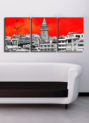 Relógio de Parede em Tela Decorativa (Conjunto 3 Peças) Multicolor – Tela Camurça 100%, Moldura de Madeira 3 cm, 96x40 cm