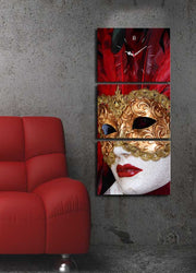 Relógio de Parede em Tela Decorativa (3 Peças) 30x40 cm – Total 96x40 cm, Multicolor, Canvas Suede 100% com Moldura de Madeira 3 cm – 3P3040CS-37
