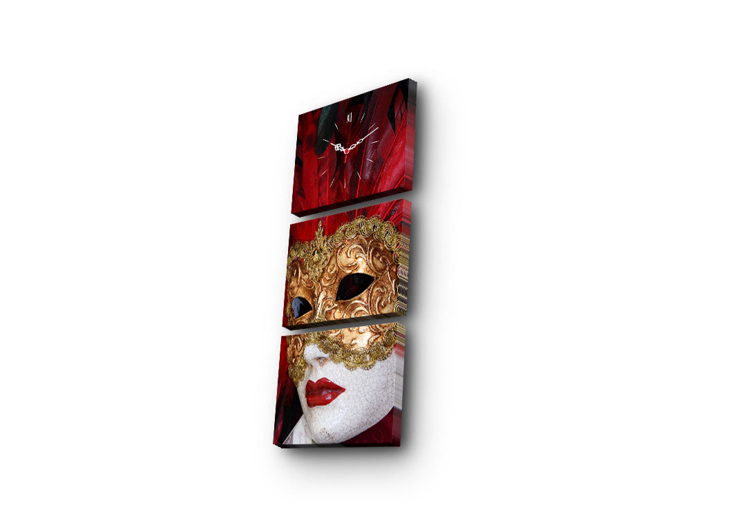 Relógio de Parede em Tela Decorativa (3 Peças) 30x40 cm – Total 96x40 cm, Multicolor, Canvas Suede 100% com Moldura de Madeira 3 cm – 3P3040CS-37
