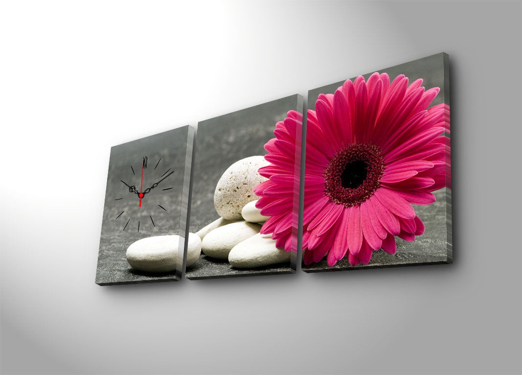 Relógio de Parede Decorativo em Tela (3 Peças) Multicolor – 30x40 cm cada, Total 96x40 – Tela 100% tipo camurça e Moldura de Madeira 3 cm