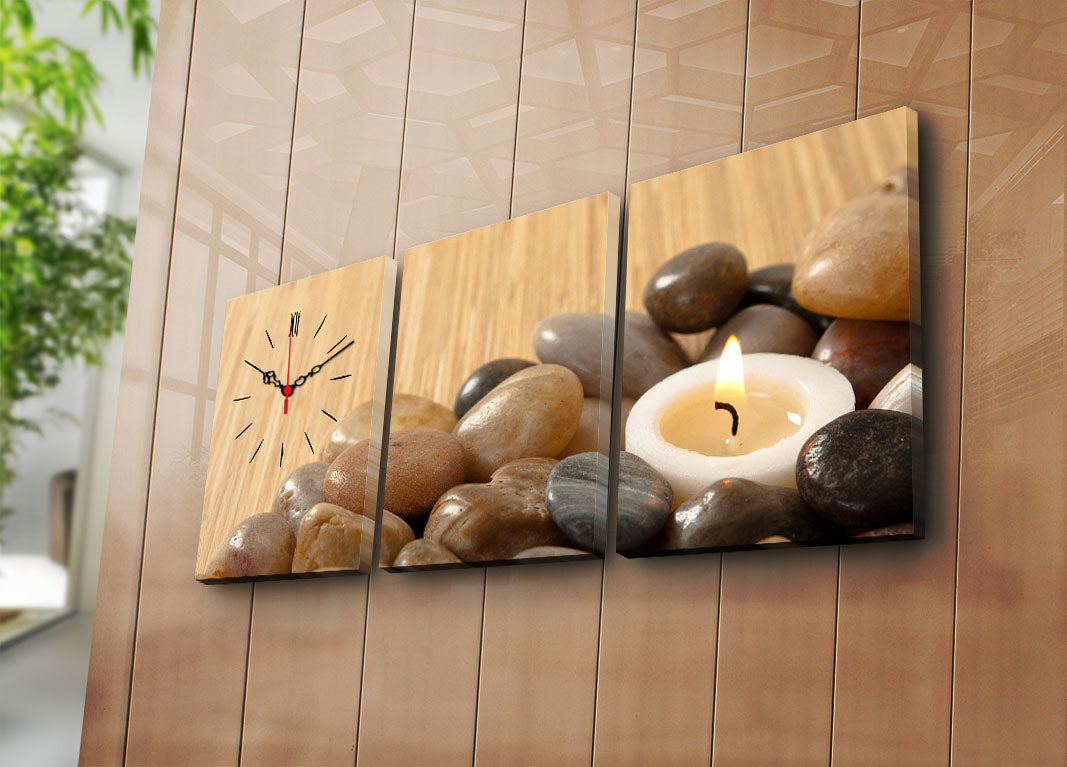 Relógio de Parede Decorativo em Tela Suede Multicolor – Conjunto 3 Peças, 30x40 cm (96x40 cm total), Moldura de Madeira 3 cm (3P3040CS-63)