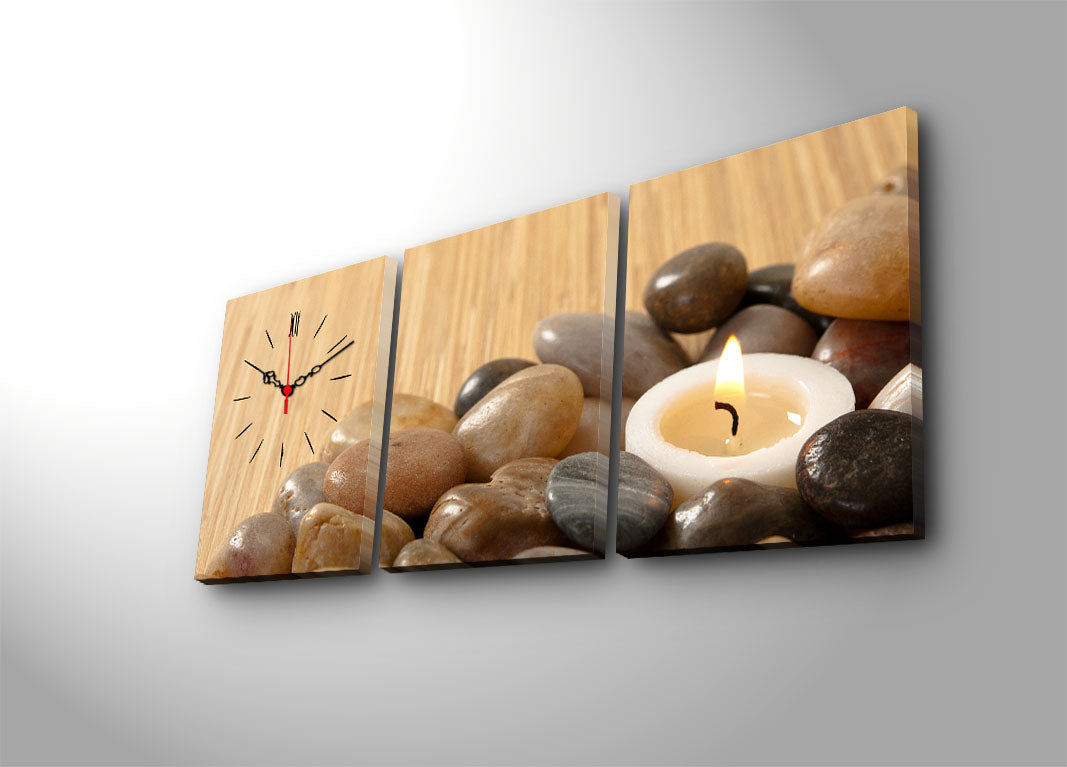 Relógio de Parede Decorativo em Tela Suede Multicolor – Conjunto 3 Peças, 30x40 cm (96x40 cm total), Moldura de Madeira 3 cm (3P3040CS-63)