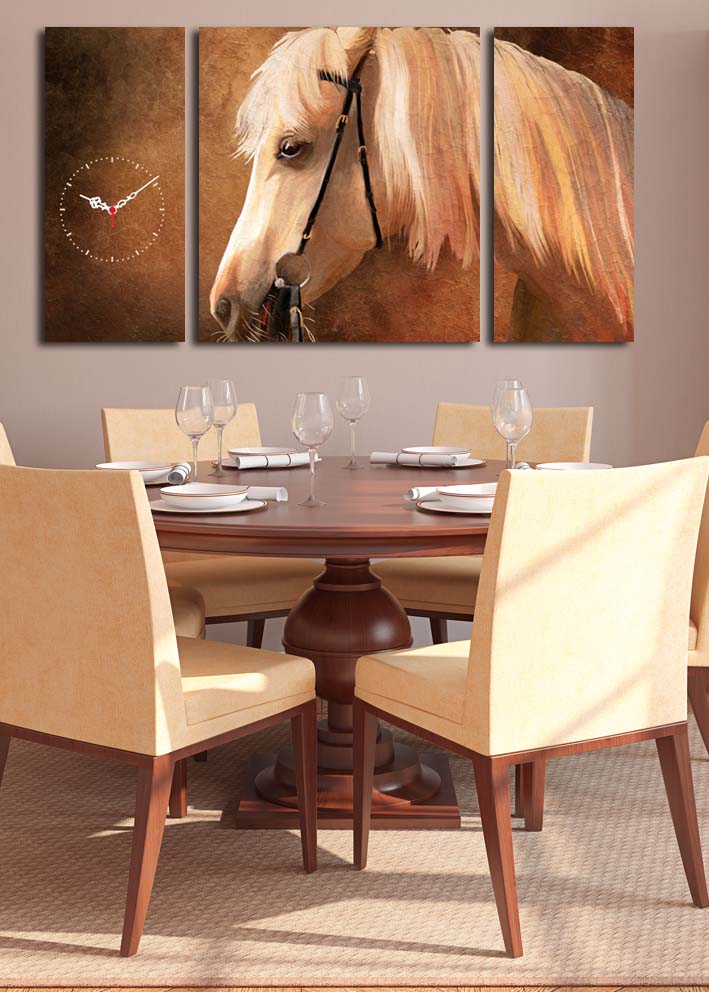 Relógio de Parede em Tela Decorativa 3 Peças Multicolor 84x45 cm – Suede 100% e Moldura de Madeira (3 cm)