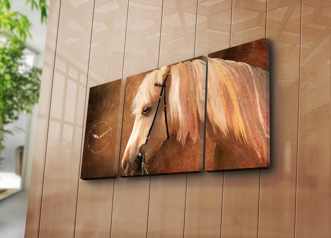 Relógio de Parede em Tela Decorativa 3 Peças Multicolor 84x45 cm – Suede 100% e Moldura de Madeira (3 cm)