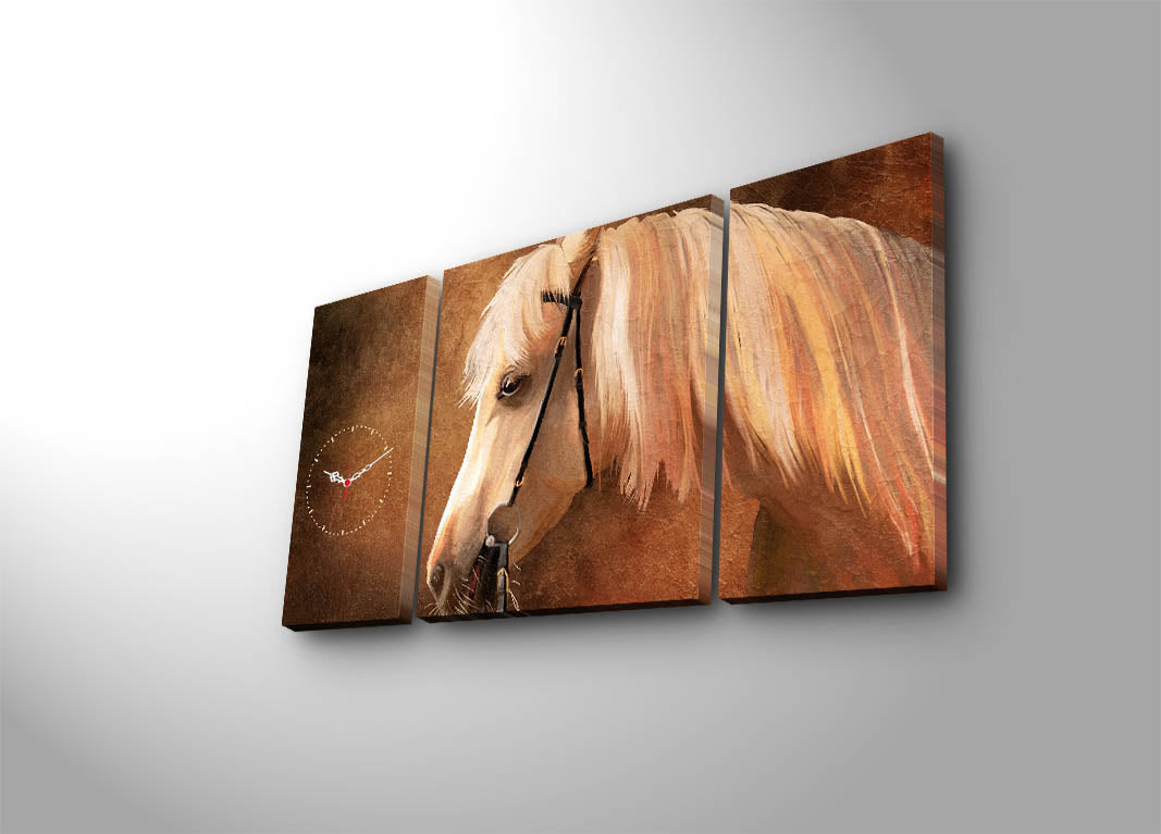 Relógio de Parede em Tela Decorativa 3 Peças Multicolor 84x45 cm – Suede 100% e Moldura de Madeira (3 cm)