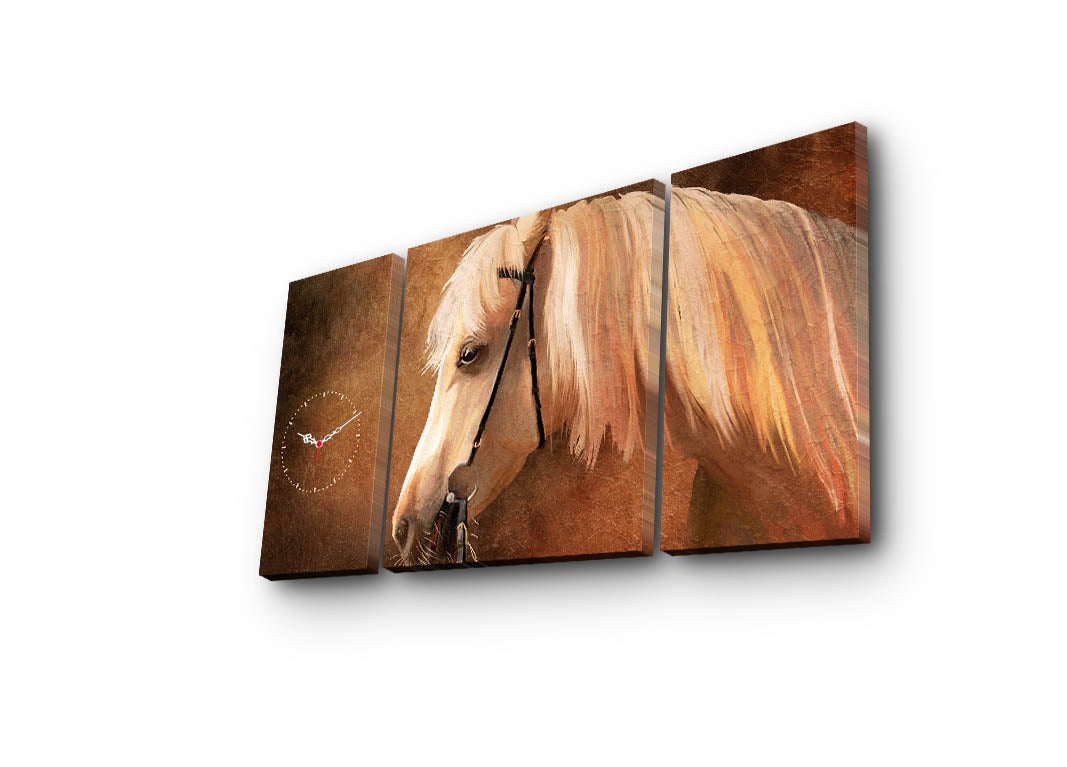 Relógio de Parede em Tela Decorativa 3 Peças Multicolor 84x45 cm – Suede 100% e Moldura de Madeira (3 cm)