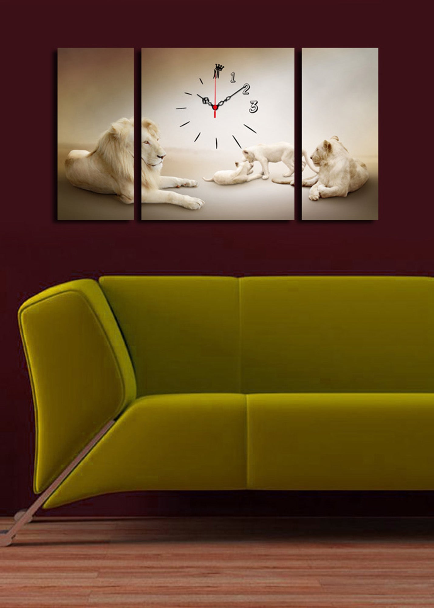 Relógio de Parede em Tela Decorativa 3 Peças Multicolor – Suede 100% com Moldura de Madeira