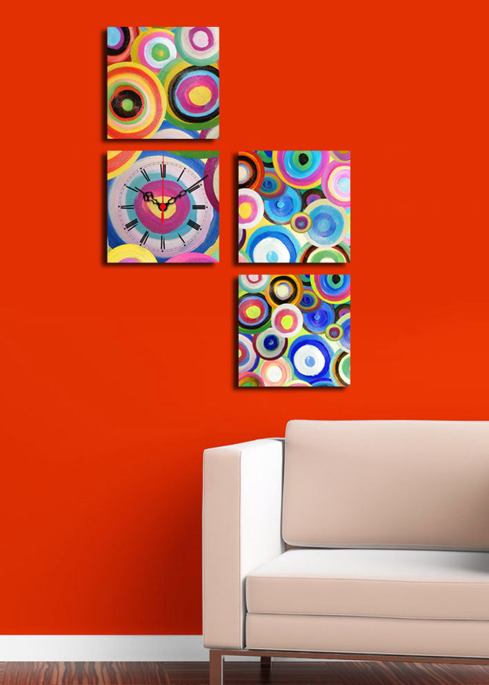 Relógio de Parede em Tela (4 Peças) Multicor — Camurça 100%, Moldura de Madeira, 42x63 cm