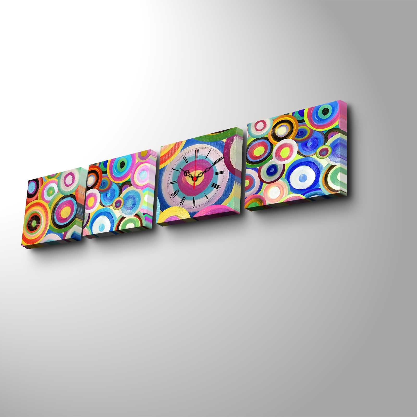 Relógio de Parede em Tela (4 Peças) Multicor — Camurça 100%, Moldura de Madeira, 42x63 cm